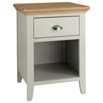 Bentley Designs - Hampstead Soft Grey and Pale Oak Furniture 1-Drawer Bedside Table - Hampstead Soft Grey & Pale Oak 1 Drawer Bedside Table offers elegance and practicality for any home. Soft-grey paint finish contrasts beautifully with warm American Oak veneer tops, guaranteed to make a beautiful addition to any home.