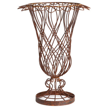 Rustic Weathered Galvanized Wire Metal Sculpture Vase Rust Vintage Style