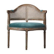 French Caned Back Occasion Chair With Blue Velvet