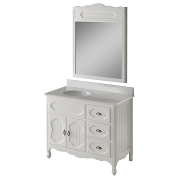 42" Cottage-Style Wht Knoxville Bathroom Sink Vanity With Mirror