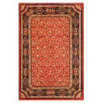 Bareens Designer Rugs - Boho Chic Ziegler Joel Red Black Hand-Knotted Wool Rug - 6'0'' x 8'9'' - Enhance the ambiance of your home with this magnificent Persian-influenced Turkish hand-knotted rug made by skilled artisans capable of creating the most exceptional vegetable dyes and hand-spun wool. This exquisite handmade rug is a one-of-a-kind Peshawar Kafkaz, otherwise identified as Chobi, Chobi Peshawar, Oushak, or Ziegler rug. These handmade rugs are crafted in Pakistan utilizing superior-quality wool imported from Australia, New Zealand, and Korea in two types of weaves: the Persian weave and the Mori weave. This rug is meticulously crafted by hand using the finest natural vegetable dyes extracted from local plants. The artisans use a blend of hand-spun local and fine merino wool, resulting in a rug with a compelling texture, higher lanolin content, and longer staple. The artisans occasionally incorporate natural or artificial silk into the pile to enhance specific motifs. The finished product is an awe-inspiring execution of flawless design and an understated palette that exudes elegance.