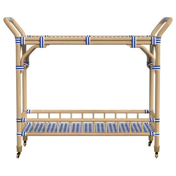 Coastal Inspirеd Rattan Bar Cart with Bluе & Whitе Wеaving