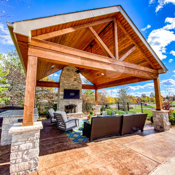 Pool Side Covered Patio and Fireplace