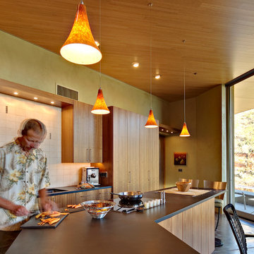 kitchen with blurry human