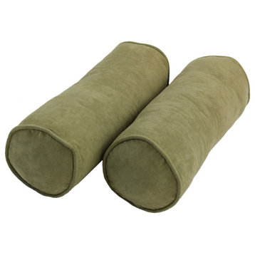 20"X8" Double-Corded Solid Microsuede Bolster Pillows, Set of 2, Sage Green