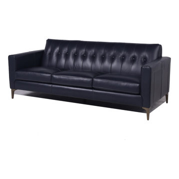 Maklaine Leather Sofa In Navy