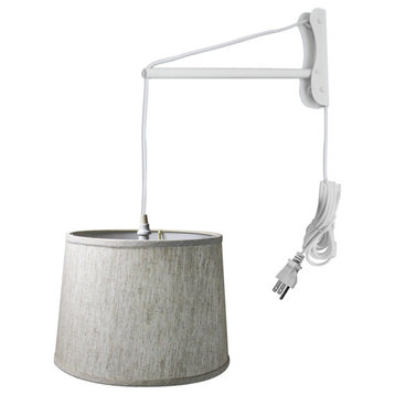 MAST Plug-In Wall Mount Pendant, 1 Light White Cord/Arm, Textured Oatmeal Shade