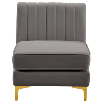 Alina Velvet Upholstered Modular Armless Chair, Grey