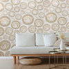 Medusa head Versace Off white gold metallic greek key circles textured Wallpaper, 27 Inc X 33 Ft Roll