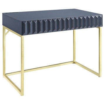 Furniture of America Giffore Wood Writing Desk with USB Port in Blue