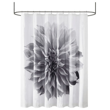 Madison Park Large Floral Cotton Percale Shower Curtain, Gray