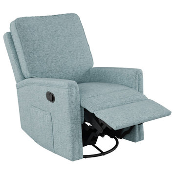 Jasmine Blue Fabric Upholstered Swivel and Glider Recliner Chair