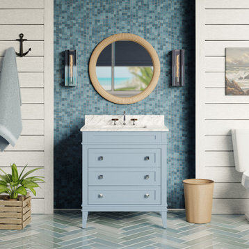 Eleanor 30" Bathroom Vanity, Powder Blue, Carrara Marble Top