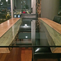 Hard Maple Inverted Live Edge Glass Table #366 - Dining Tables