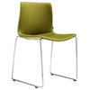 Rest Sled Chair Without Arms, Belhaven - Green Wool, Polished Chrome Base