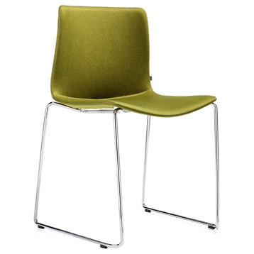 Rest Sled Chair Without Arms, Belhaven - Green Wool, Polished Chrome Base