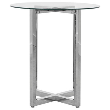 Modus Amalfi 3PC 32" Round Bar Glass Table & 2 Metal Back Stool Set- Cobalt