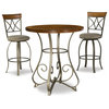 3 Pieces Pub Set, Swiveling Bar Stools & Round Table With Unique Scrolled Base