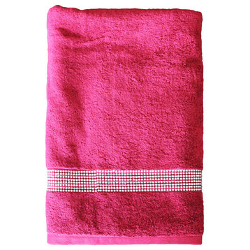 Sparkles Home Rhinestone Bath Towel with Stripe - Red