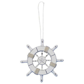 Rustic White Decorative Ship Wheel With Starfish Christmas Tree Ornament 6''