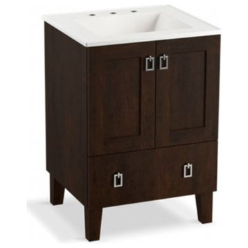 Poplin 24" Bathroom Vanity Cabinet With Legs, 2 Doors, 1 Drawer, Claret Suede