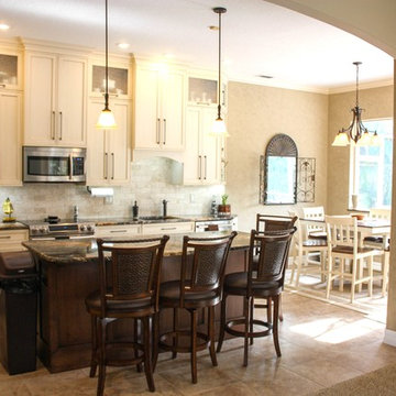 I-Shaped Kitchen with Raised Panel Cabinetry