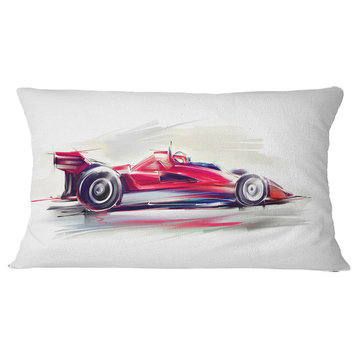 Red Formula One Car Digital Art Car Throw Pillow, 12"x20"