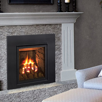 Q1 Gas Fireplace - Coal Burner, Ledgestone Liner, and a Modern Surround