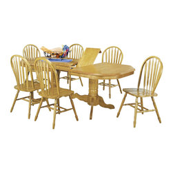 Sunset Trading - 7-Pc Double Pedestal Trestle Dining Set in Light Oak Finish - Dining Sets