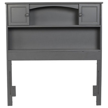 AFI Newport Twin Solid Wood Bookcase Headboard with Device Charger in Gray
