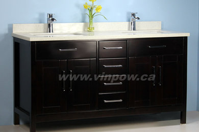60 inches solid wood vanity with double edge quartz top