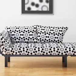 Black Metal Futon with Well Rounded Mattress in Lounger Position - Products