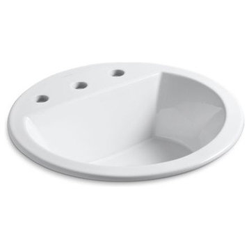 Kohler Bryant Round Drop-In Bathroom Sink with 8" Widespread Faucet Holes, White