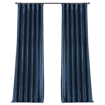 Navy Blue Blackout Faux Silk Taffeta Curtain Single Panel, 50"x108"
