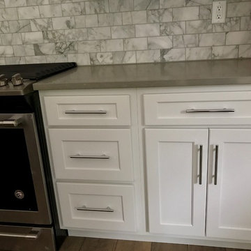 Koch Cabinets Prairie Painted White Maple MSI Fossil Grey Cambria Summerhill