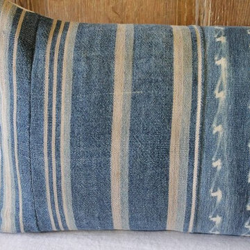 Antique Indigo Blue Batik Lumbar Pillow
