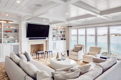 Living room - transitional living room idea in New York with a wall-mounted tv
