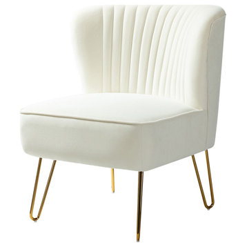 Tufted Side Chair With Golden Base, Ivory