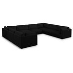 Meridian Furniture - Ease Polyester Upholstered U-Shaped Modular Sectional, Black, 8 Piece: 4 Corner, 4 Armless - Ease into comfort when you bring home this Ease fabric modular sofa. Designed with an uber casual vibe in mind, this plump sofa sits low to the floor, making it a simplistically perfect addition to a living room, den, game room, teen's room, or dorm room. This fun sofa is part of a modular collection, so you can add it with other items in the Ease collection for a custom arrangement.