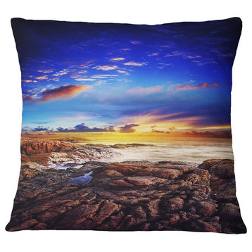 Sunset Over The Ocean Seascape Photography Throw Pillow, 16"x16"