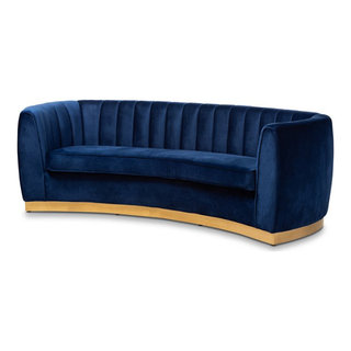 Baxton Studio Milena Upholstered Velvet and Wood Sofa in Royal