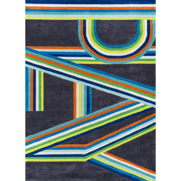 Lil Mo Hipster Polyester, Hand-Tufted Rug, Blue, 2'x3'