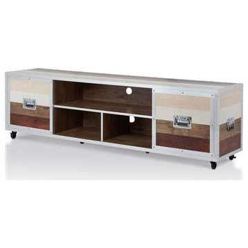 TV Stand, Unique Design With Caster Wheels and Metal Pull Handles, Multicolor