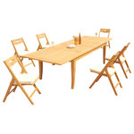 Teak Deals - 7-Piece Teak Dining Set: 122" X-Large Rectangle Table, 6 Surf Folding Chairs - Set includes: 122" Double Extension Rectangle Dining Table and 6 Folding Arm Chairs.