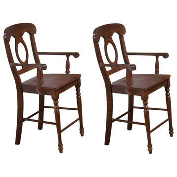 Sunset Trading Andrews 24" Napoleon Arms Wood Barstools in Brown (Set of 2)
