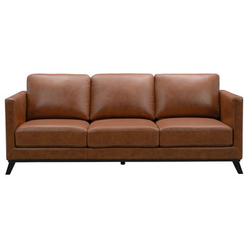 Sullivan Mid-Century Top Grain Leather Sofa, Camel