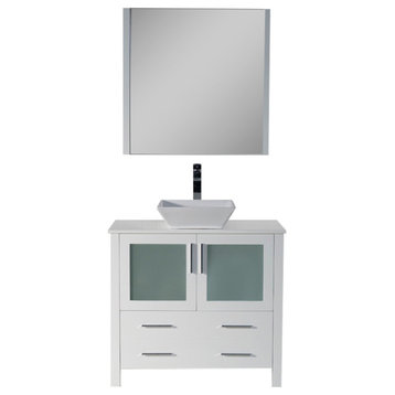Sydney 36" Vanity Set With Vessel Sink and Mirror, Glossy White