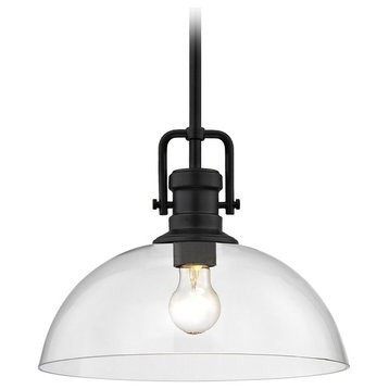 Industrial Black Pendant Light with Clear Glass 13-Inch Wide