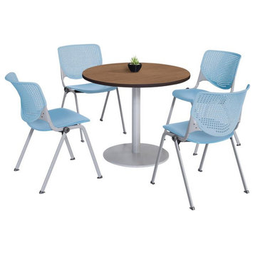 KFI 36" Round Pedestal Table - Cherry Top - Kool Chair Sky Blue