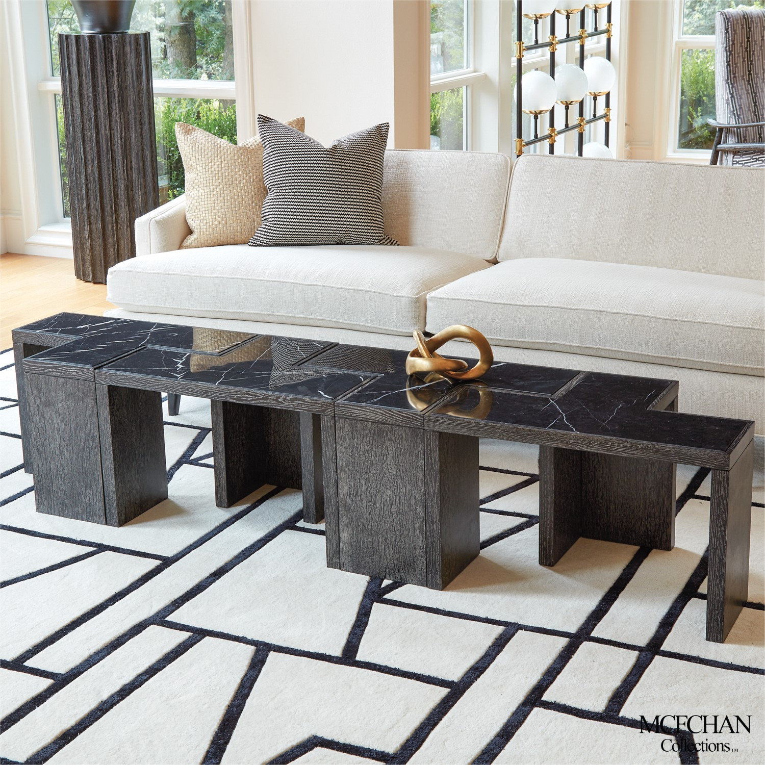 Minimalist Black White Marble T Shaped Table Wedge Accent Bunching ...